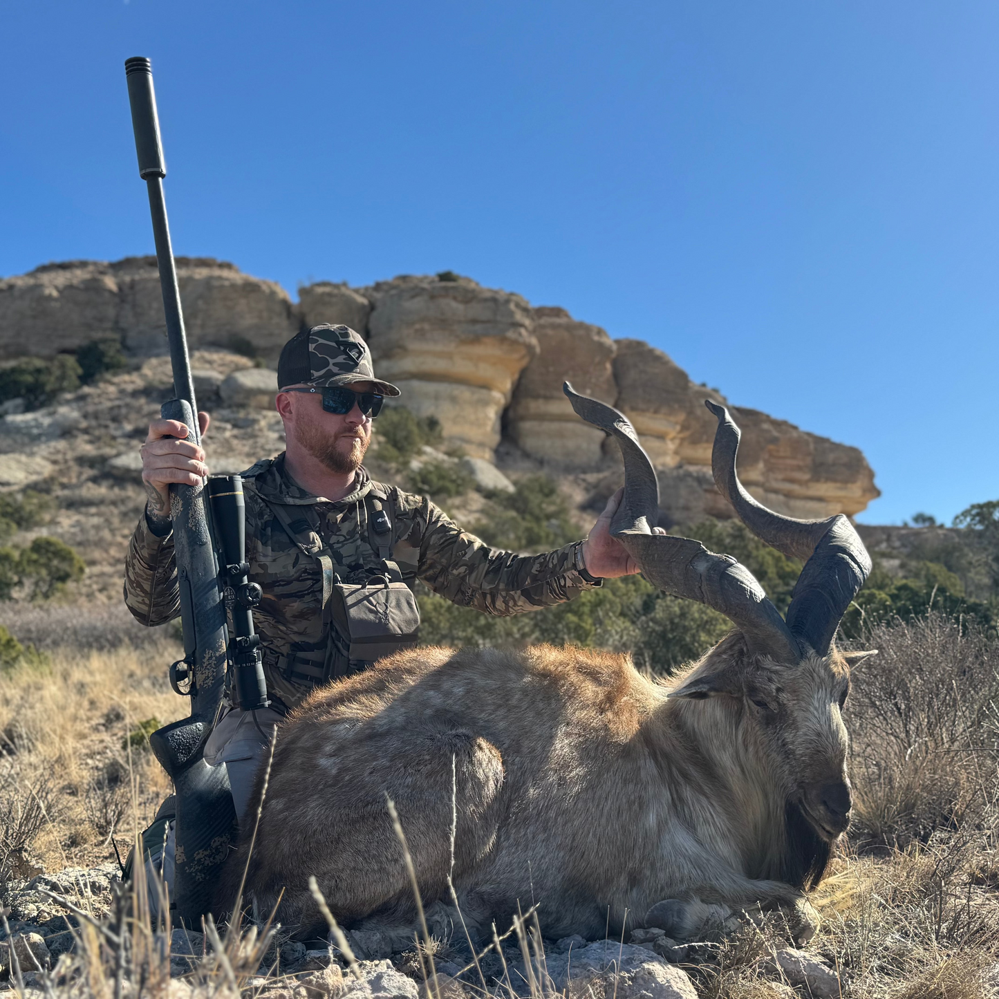 Markhor hunt at Covered S Ranch on Flat Top Mesa near Snyder, TX