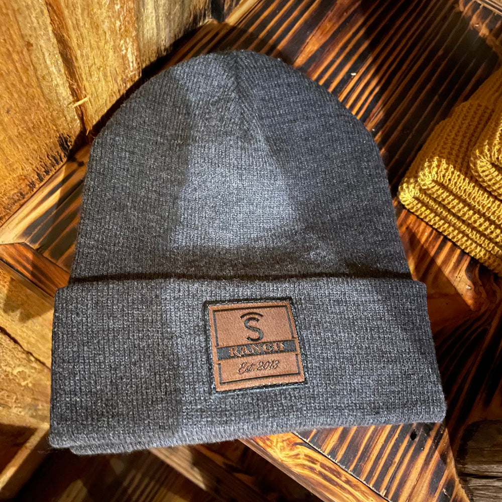 Covered S Ranch Beanie-Heathered Grey with Leather Patch